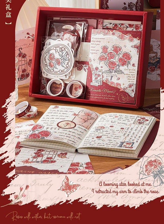 RUJVE Journal Supplies Kit Vintage Scrapbook Stickers Pack, Art Journal Kit, Bullet Junk Journal Planners DIY Decoration Paper Stickers Craft Kits Notebook Album Aesthetic Tape,Journaling Gift For Girl (rose red) - Image 3